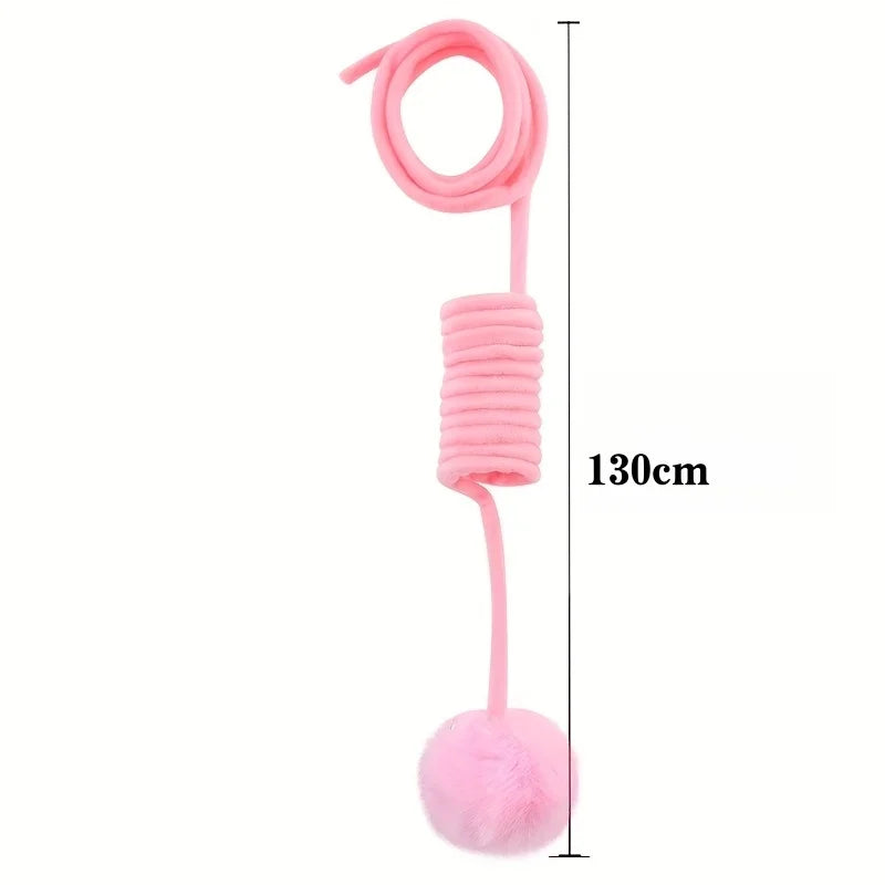1pc Suction Cup Spring Fur Ball Retractable Cat Teaser with Bells Colorful Elastic Strings Fluffy Balls Cat Toy Pet Supplies