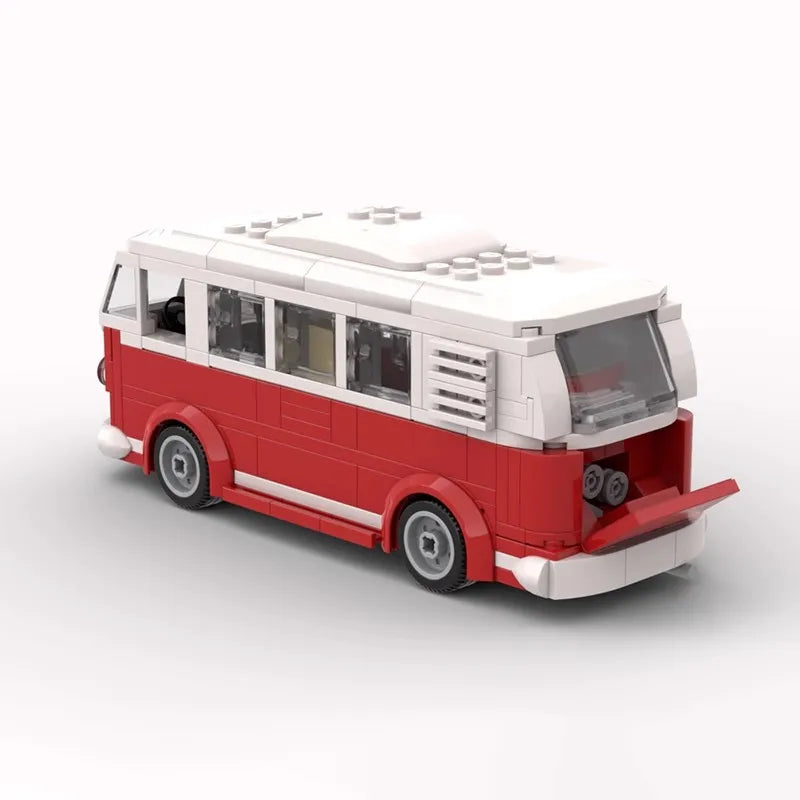 MOC Technical Car Creative VW T1 Camper Van and Trailer 6 Studs Width City Camp Truck Sets Building Blocks Kid Toys Gift