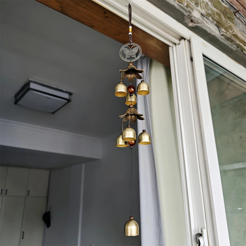 Double Metal Bell Pendant Wind Chime, Brass Color Bell Hanging Decoration, Suitable for Home Patio Wall Hanging, Gift for Friend