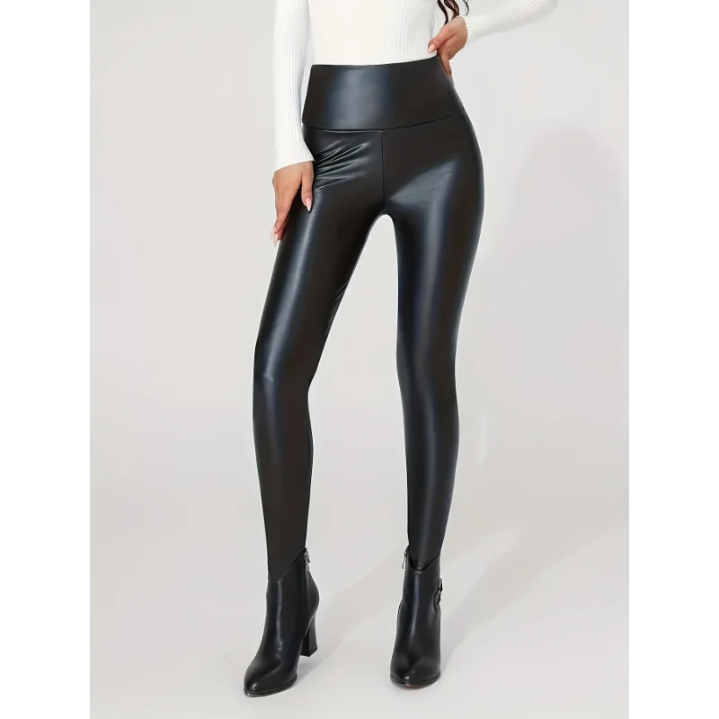 High-Waist Faux Leather Pants Yoga Casual Trousers