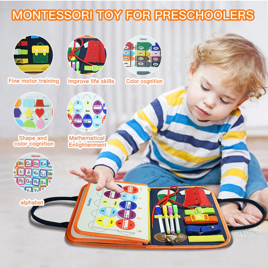 Montessori Busy Board for Ages 3-6 - Sensory Educational Toy for Early Learning & Fine Motor Skills Development