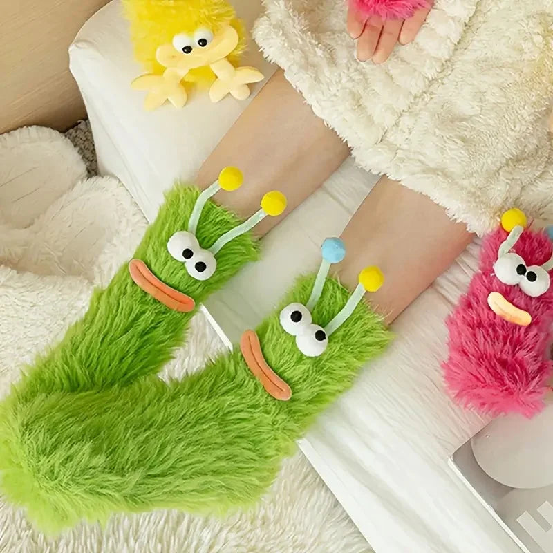 3D Monster Plush Socks, Soft Cartoon Character Socks with Face, Cute Novelty Gift.