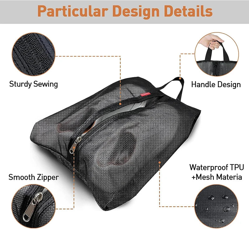 RUIYI Black Mesh Shoe Storage Bag Waterproof Travel Beach Bag Multifunctional Moisture Proof Clip for Organizing Footwear Bag