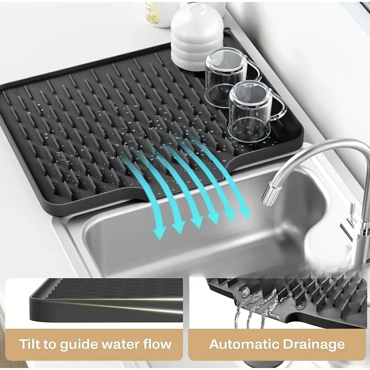Silicone Dish Drying Mat Kitchen Countertop Drainer Pad Heat Resistant Anti-Slip Tableware Storage Tray Waterproof