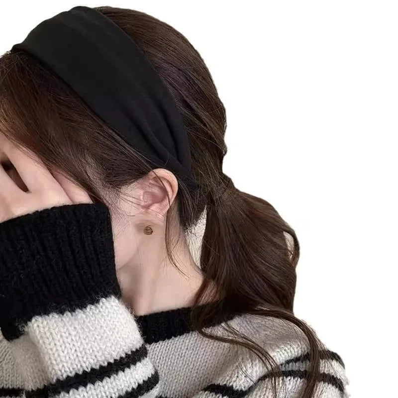 Vintage Solid Color soft cotton Headband Wider Knitted Thickened Headband Face Washing and Makeup Headband Versatile Hair Access