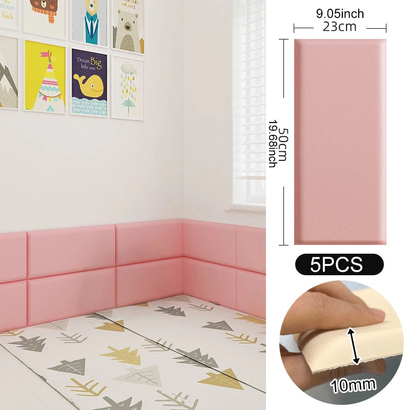 5PCS/SET 3D Wall Stickers Kids Anti-collision Leather Wall Panels Wallpaper Self-adhesive Soft Bag Peel and Stick Headboard Deco