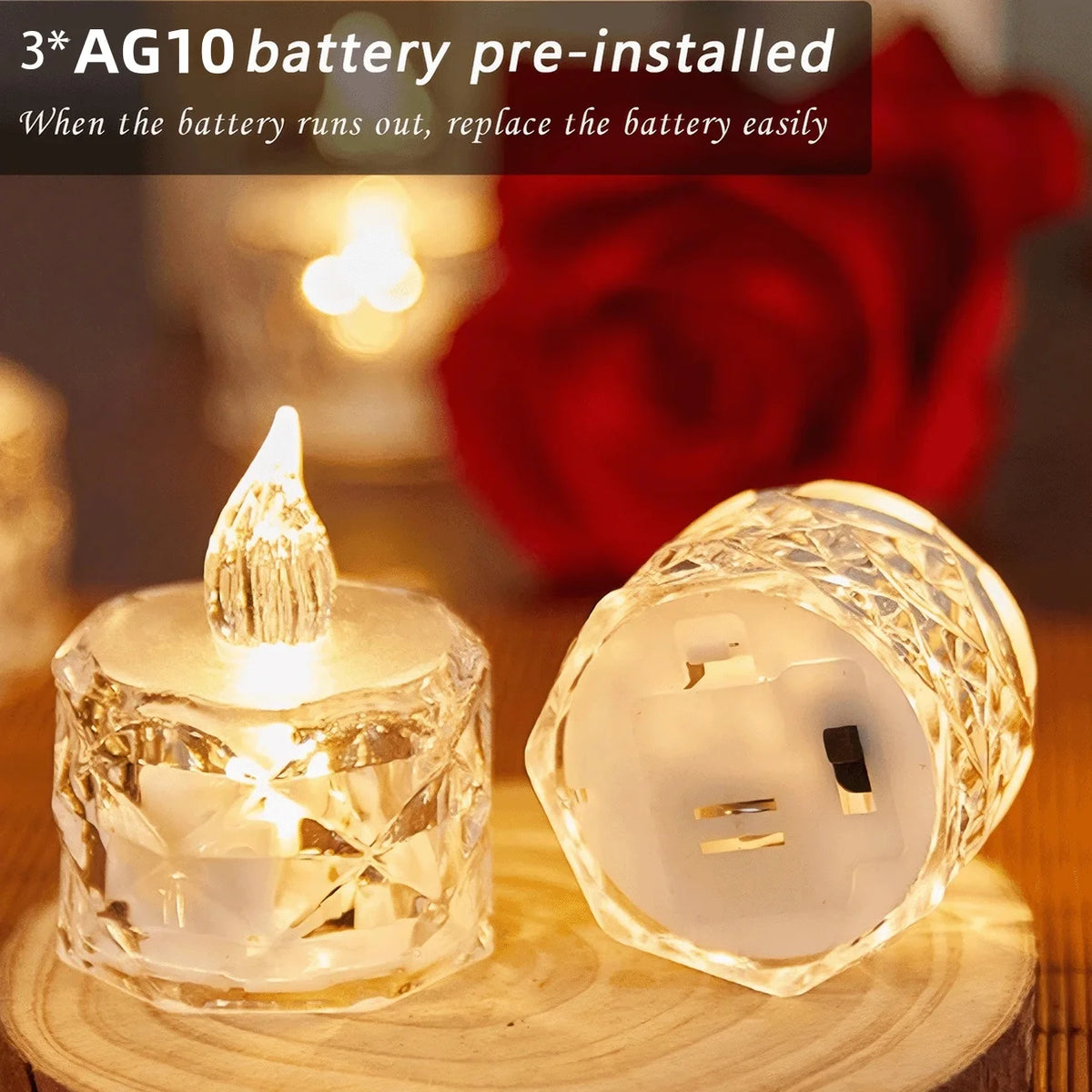 4/8/16Pcs Flameless LED Light Candles Crystal Candle Transparent Electronic Night Lamp for Wedding Valentine's Day Party Decor