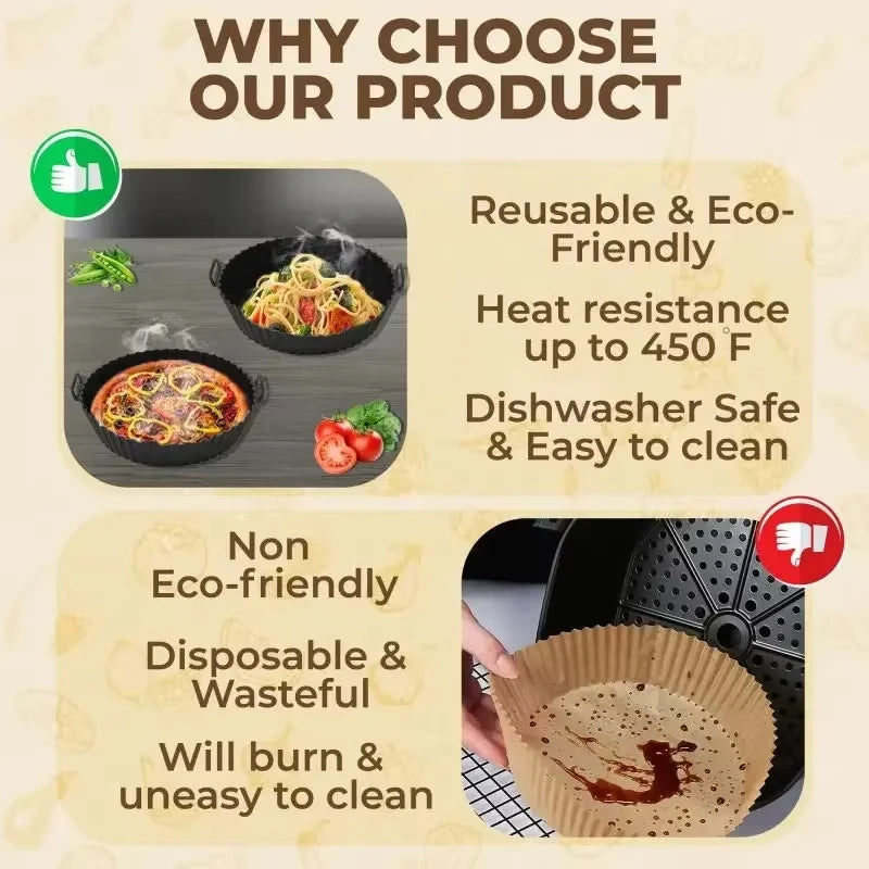 1PC Air Fryer Silicone Baking Tray Mat Circular High-Temperature Resistant Foldable Food Grade Double Ear Baking Tray