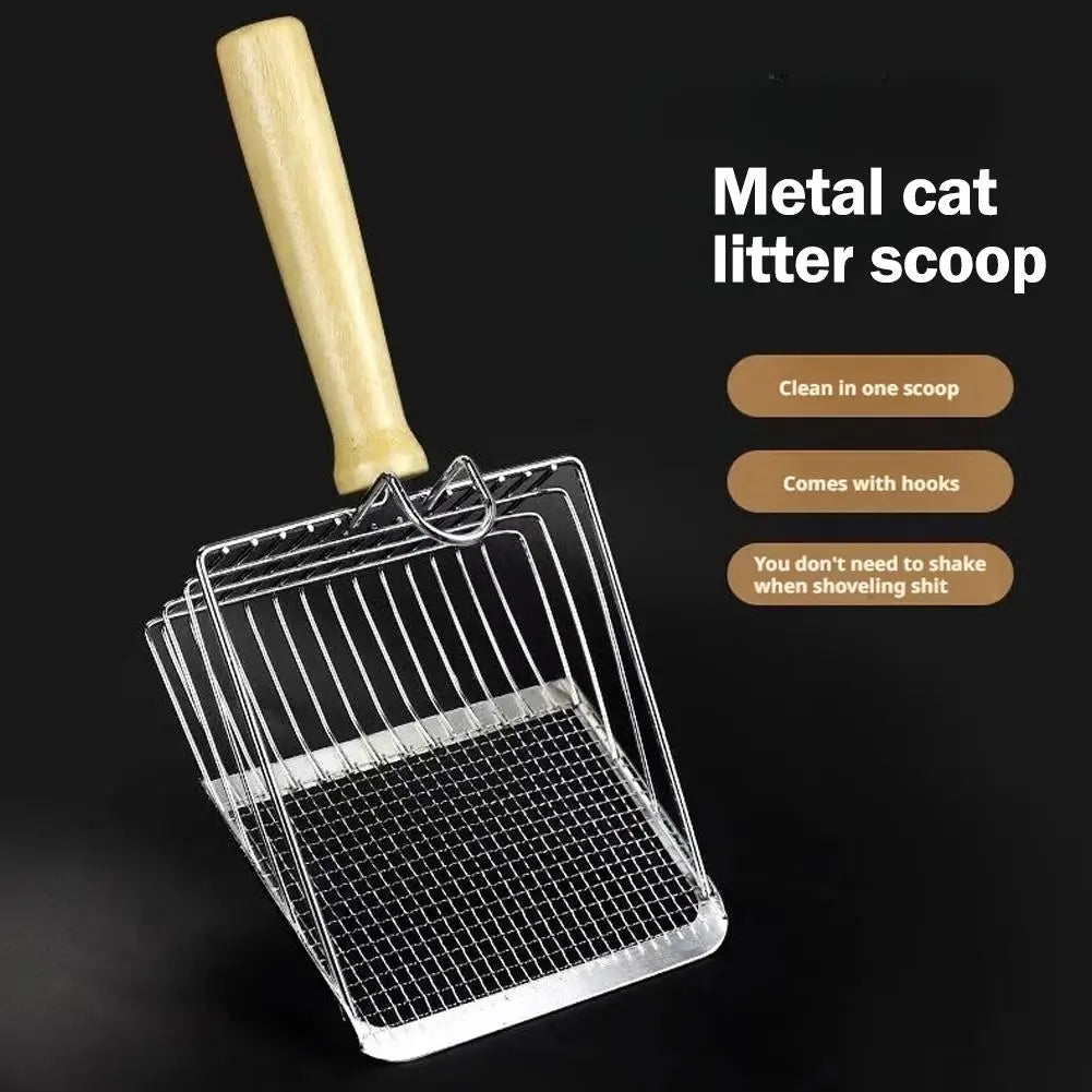 Dog Cat Clean Feces Supplies Stainless Steel Shovel Cat Litter Scoop Reduces Dust Metal Long Handle Scoop Pet Cleaning Tools