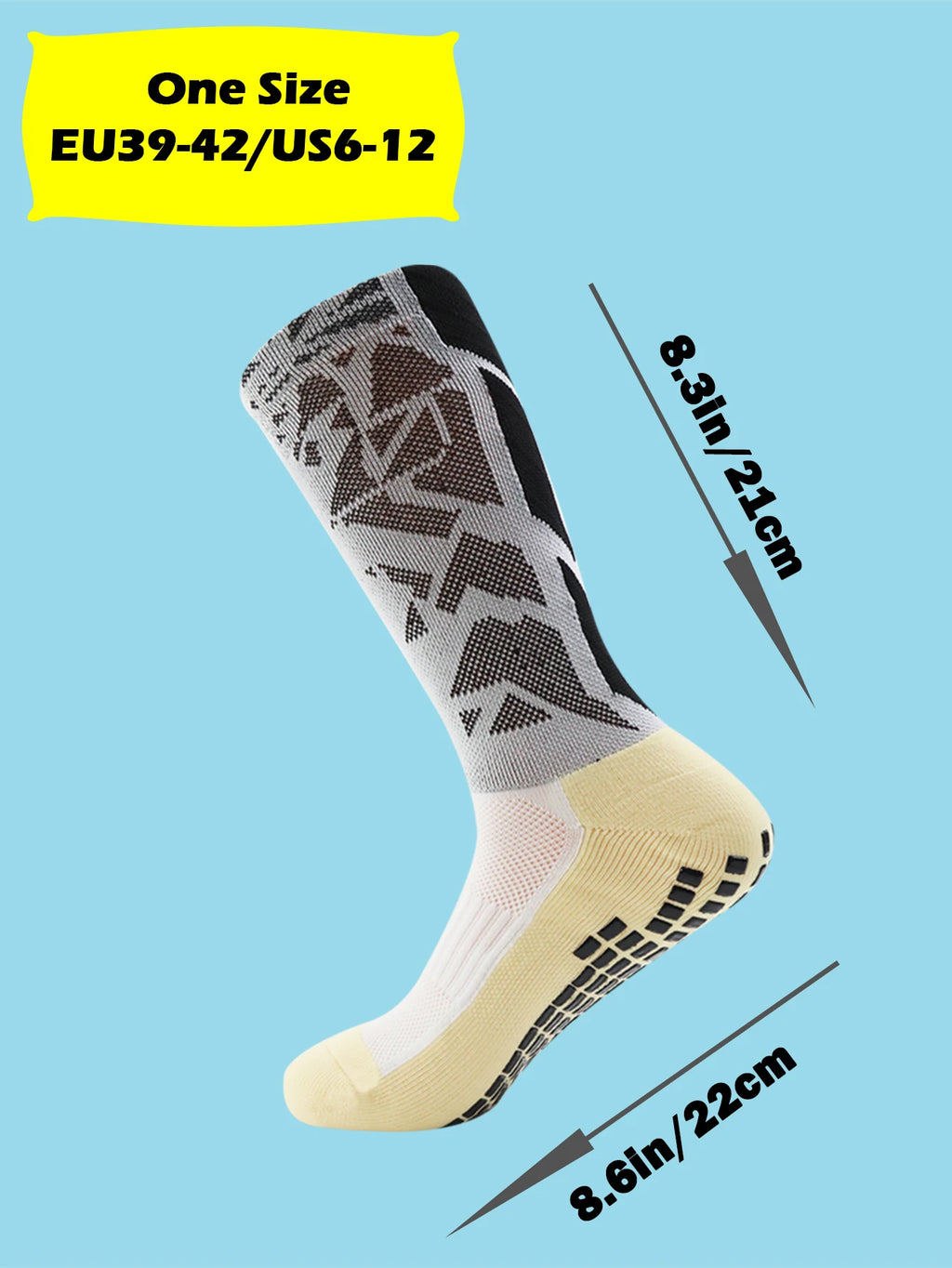 1 Pair Men's Football Socks with Grip, Non Slip Anti Slip Athletic Socks with Cushion Pads for Football/Basketball/Hockey