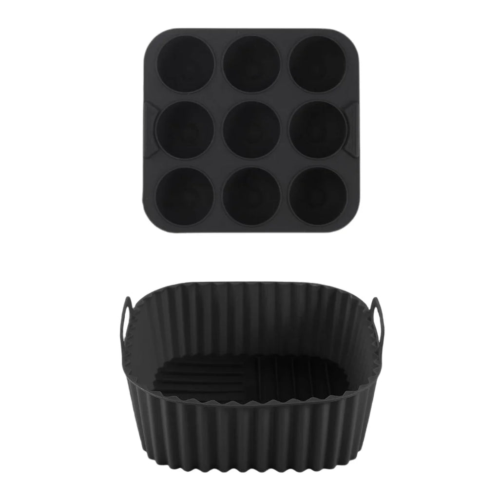 2pcs Silicone Air Fryer Liners & Muffin Pan Set Reusable Baking Trays Non-Stick Cupcake Molds for Airfryer Cooking Kitchen Tools
