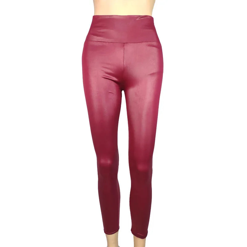 High-Waist Faux Leather Pants Yoga Casual Trousers