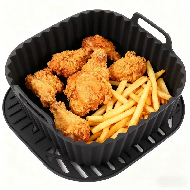 Reusable Air Fryer Silicone Liners Square Non Stick Basket Mat for 4-7QT Air Fryer Oven Microwave Baking Airfryer Accessories