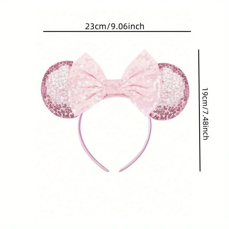 1pc Cute Cartoon Minnie Headband Sequins Ears Bow Hair Hoops Purple Pink Women's Headband for Holiday Party Perfect Gifts