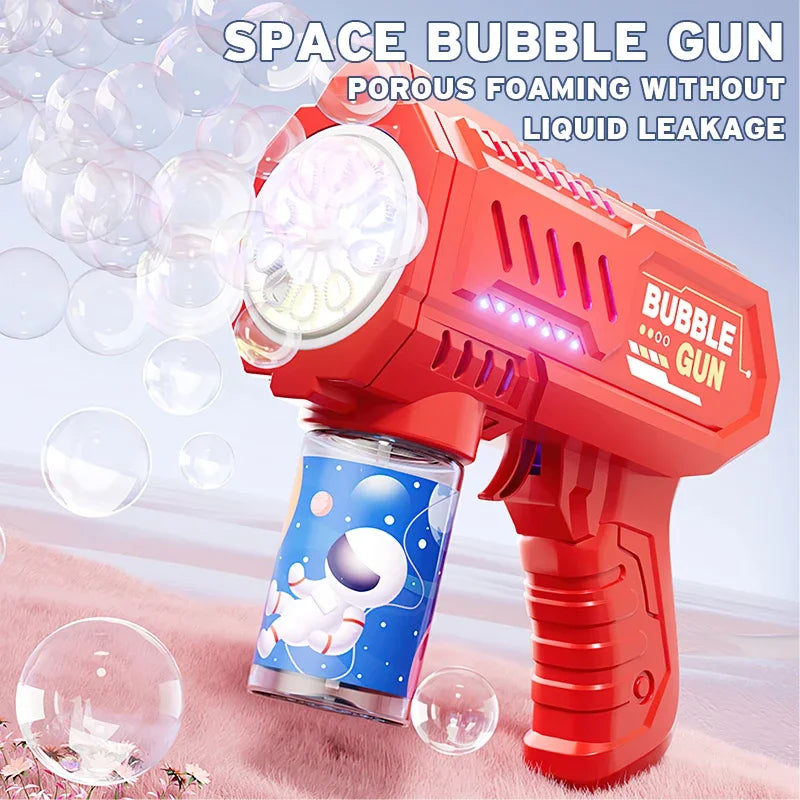 Children bubble machine glowing toy fully automatic bubble gun produces a large amount bubbles without battery and bubble water