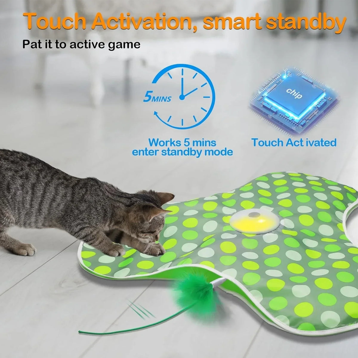 Smart Cat Toys Interactive Hide and Seek Cat Toy with Mouse Squeaky Motion Activated Moving Concealed Feathers Kitten Teaser Toy
