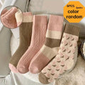 6Pcs (3 Pairs Mixed Colors) Thick Socks, One Size Fits All, Women's Autumn and Winter Style, Trendy Mid-Calf Socks, Winter High-Tube Socks, Fleece-Lined, Thickened, Warm, Solid Color, Terry Long Socks