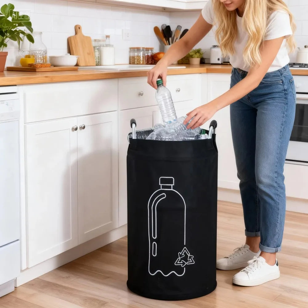 82L Empty Bottle Storage Basket With Aluminum Handle Folding Wastewater Bottle Collector Bag Large Capacity Garbage Bin