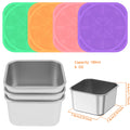 4Pcs 2/6oz Snack Container Stainless Steel Salad Box with Silicone Lids Leakproof Portable Stackable Dressing Food Storage Box
