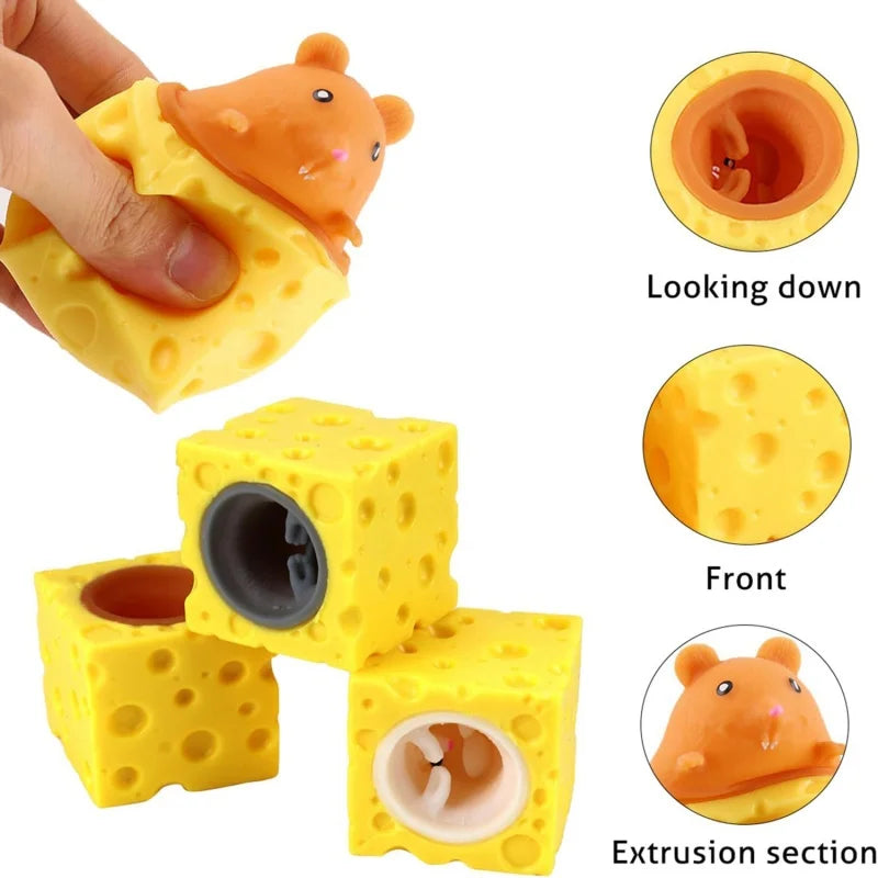 Pop Up Funny Mouse And Cheese Block Squeeze Anti Stress Toy Hide And Seek Figures Stress Relief Fidget Toys For Kids Adults