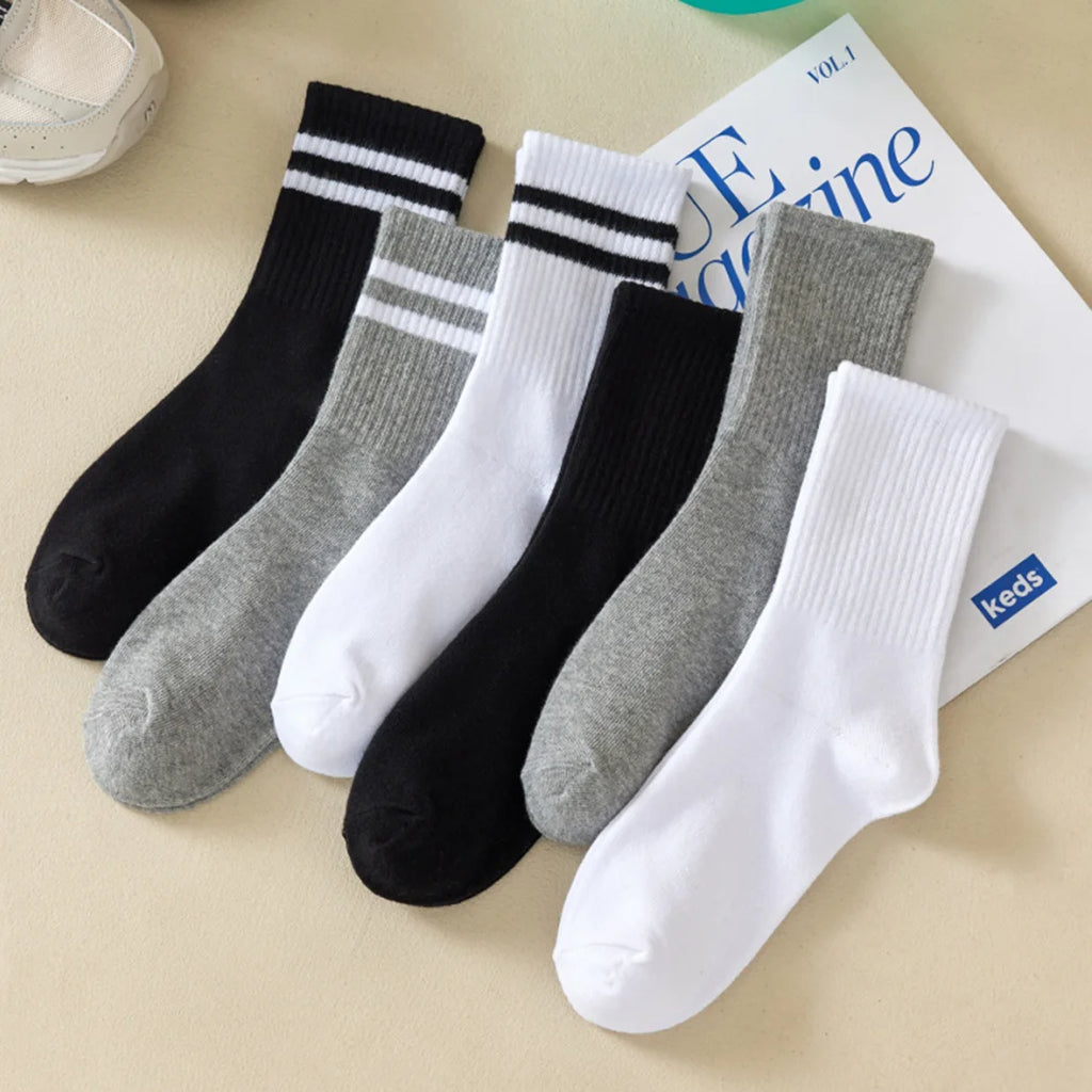 3/6 Pairs  Women Mid-Tube Socks Solid Colour Autumn Winter Breathable Comfortable Sport Sweat Absorbent Man And  Women's Socks