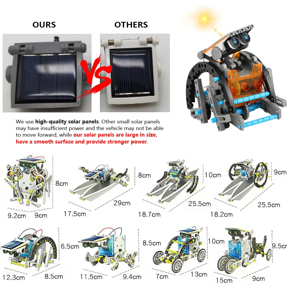 Newest 13 in 1 Solar Robot Kit  STEM Educational Toy DIY Science Experiment Technological Gadgets Electric Solar Robots for Kids