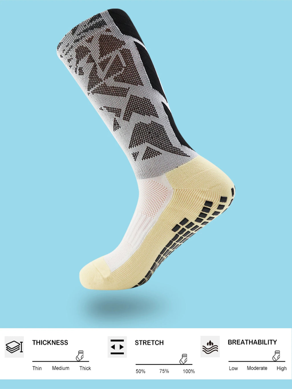1 Pair Men's Football Socks with Grip, Non Slip Anti Slip Athletic Socks with Cushion Pads for Football/Basketball/Hockey