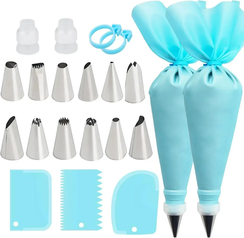 Piping Bags Cake Decorating Tools Reusable Silicone Pastry Bag Stainless Steel Nozzle Piping Nozzles Pastry Set Baking Tools