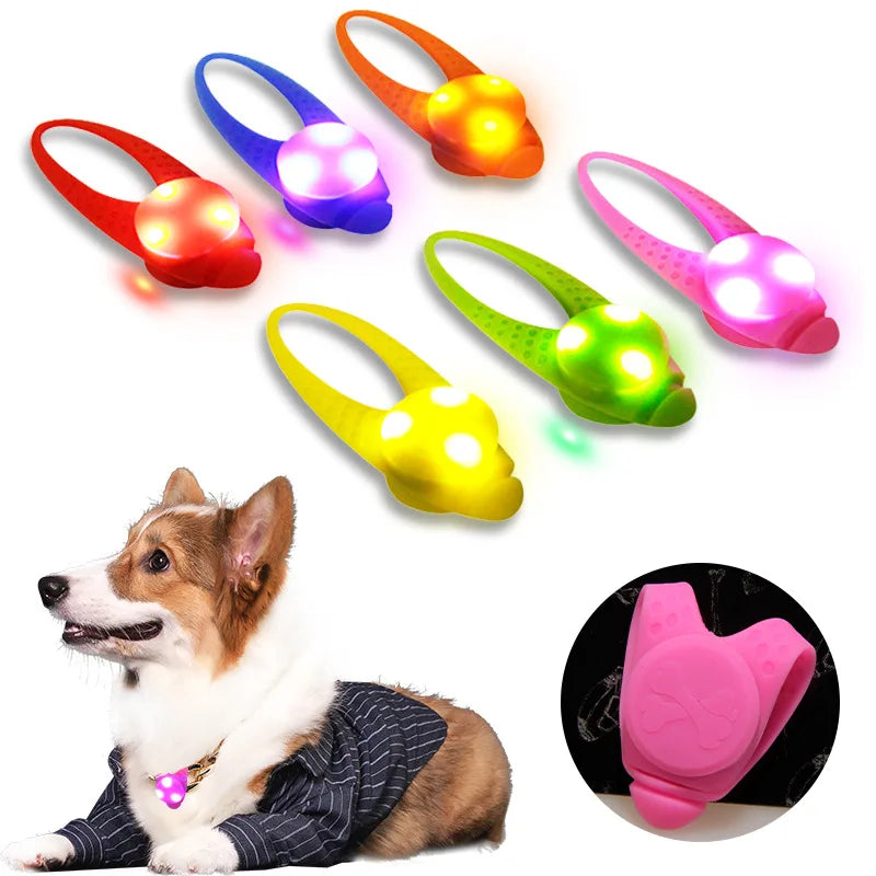3in LED Pet Dog Collar Pendant Silicone Luminous Warning Light Glitter Christmas Ornament for Dogs Cats Bird Cage Festival Decor