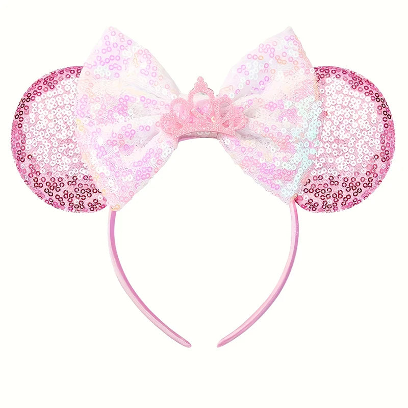 1pc Cute Cartoon Minnie Headband Sequins Ears Bow Hair Hoops Purple Pink Women's Headband for Holiday Party Perfect Gifts