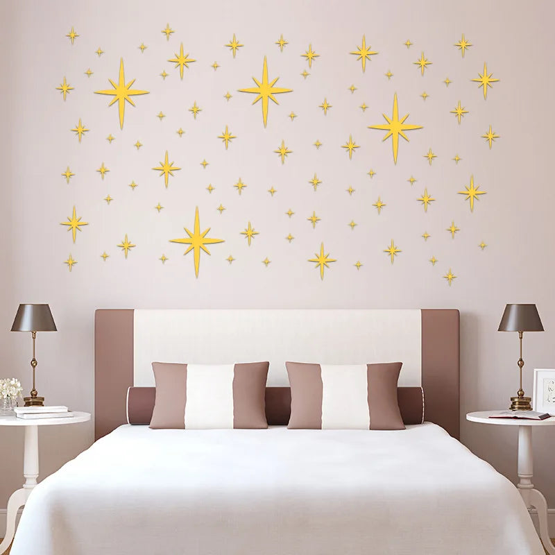 3D Star Mirror Wall Sticker Large Medium and Small Combination Acrylic Mirror Wall Sticker Home Living Room Wall Decorations