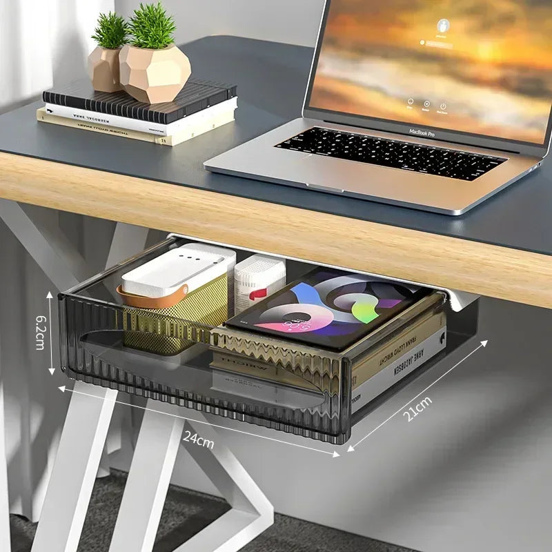 Invisible Storage Table Shelf Storage Box New Pull Out Storage Box Hanging Under Desk Drawer Large Capacity Undertable Drawer