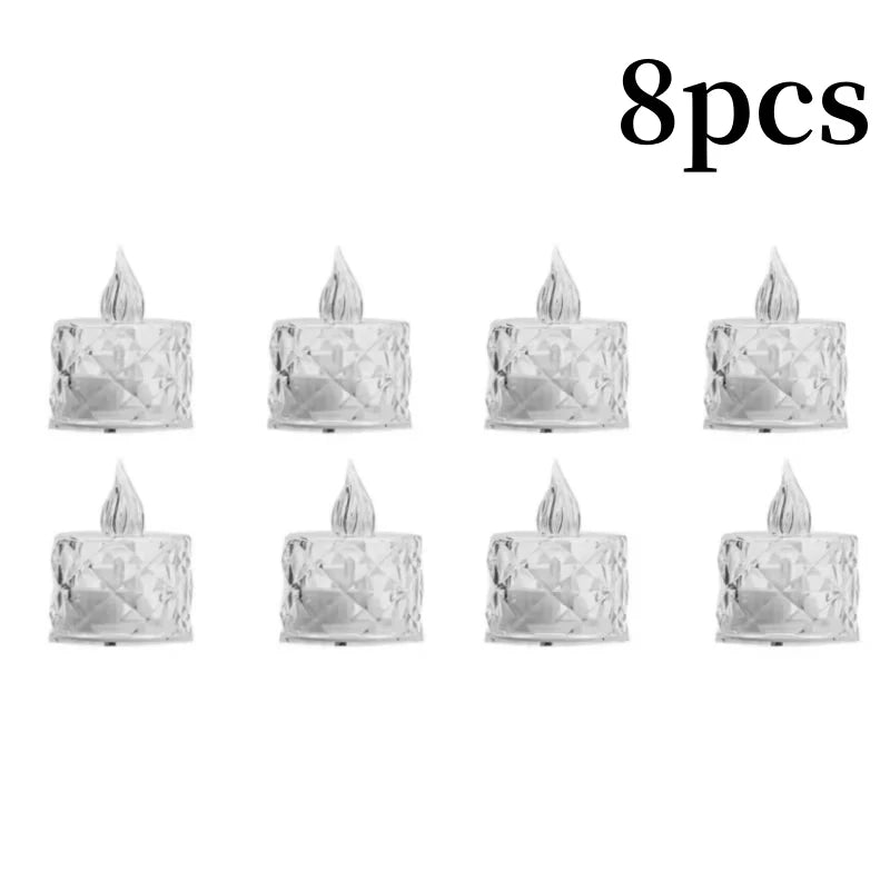 4/8/16Pcs Flameless LED Light Candles Crystal Candle Transparent Electronic Night Lamp for Wedding Valentine's Day Party Decor