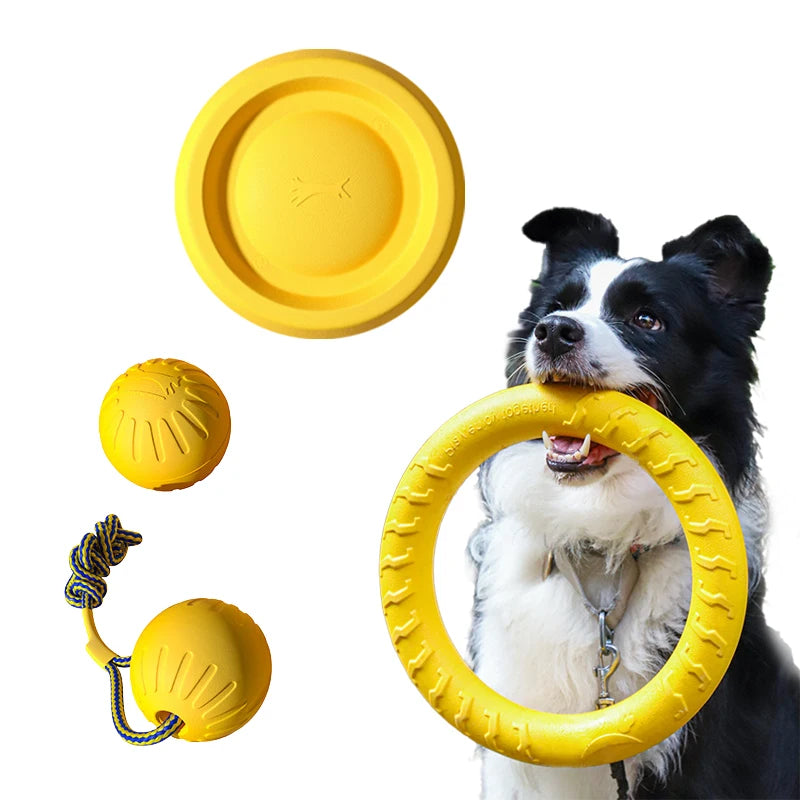 EVA Durable Dog Toys 4 Pack  Flying Disc + Ball + Tug Rope for Puppy&Adult Dogs  Chew-Proof Teeth Cleaning Set（2024 Best Seller）