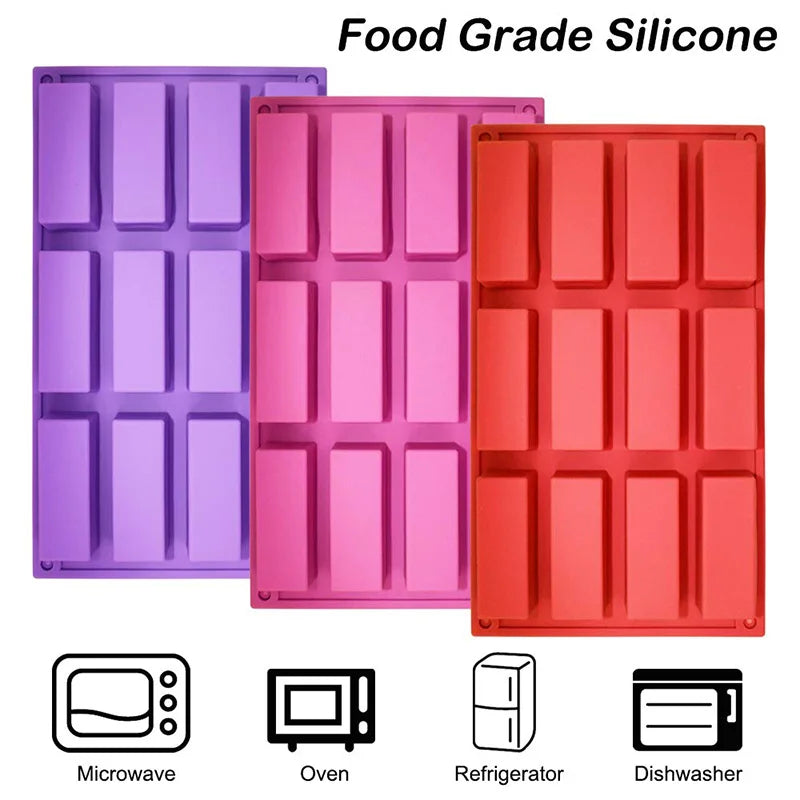 Random Color Granola Bar Mold Silicone Mold,12-Cavity Rectangle Molds for Energy Bar,Silicone Baking Molds for Large Granola Bar