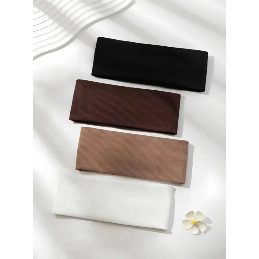 2026 New 4Pcs Women's Solid Color Elastic Hair Bands Simple Fashion Cute Makeup Face Wash Vintage Sports Yoga Running Headbands