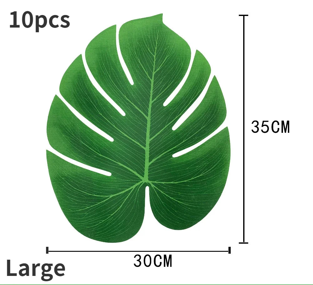 10PCS Tropical Palm Leaves Summer Monstera Artificial Silk Turtle Leaves for Home Hawaiian Luau Beach Wedding Party Decor