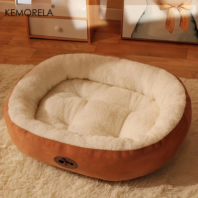 Plush Oval Pet Bed for Dogs and Cats, Thickened achine Washable All-Season Dog Cat Cushion for Small Medium Large Breeds
